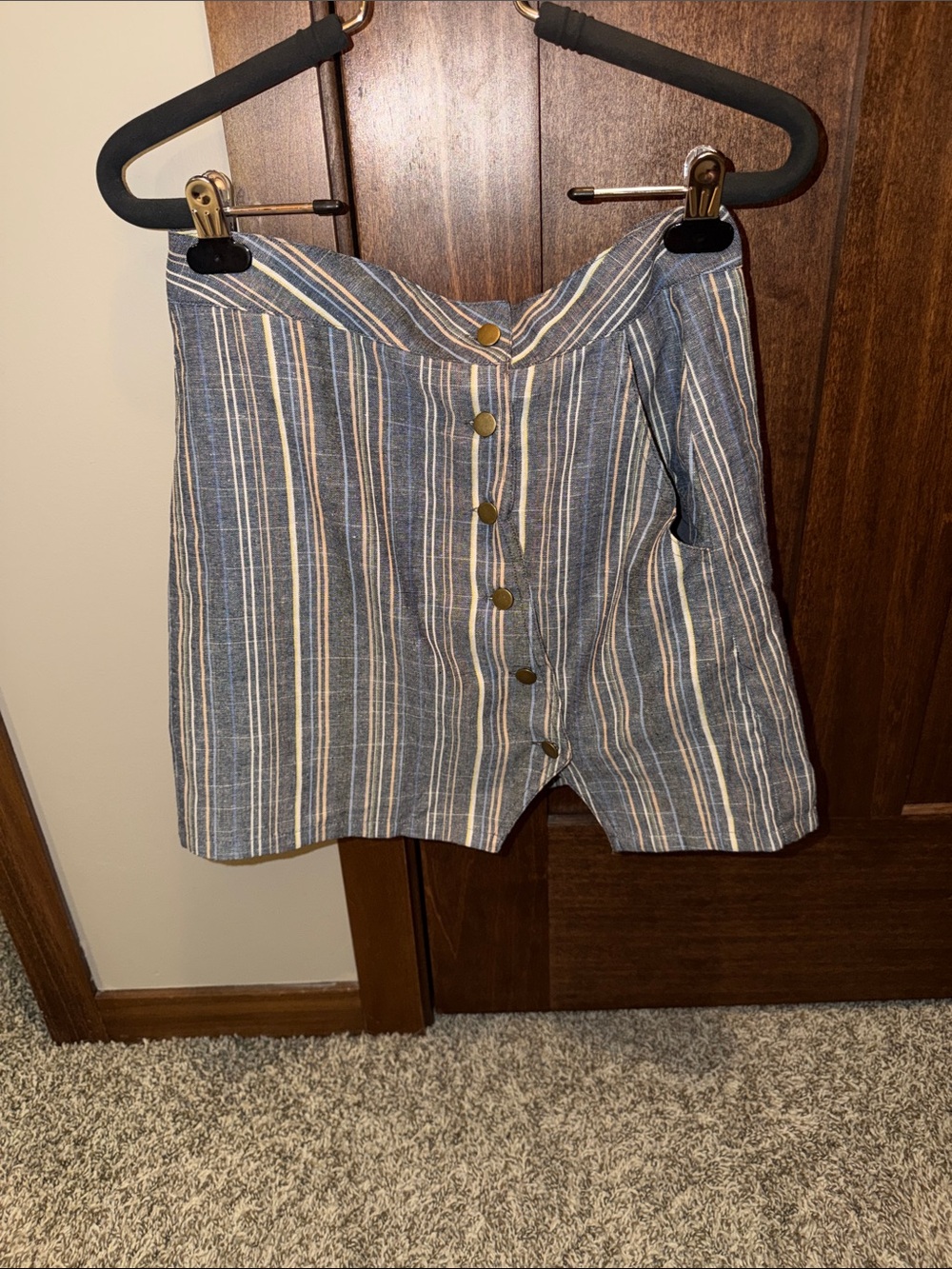 Striped Blue Button-Front Mini Skirt